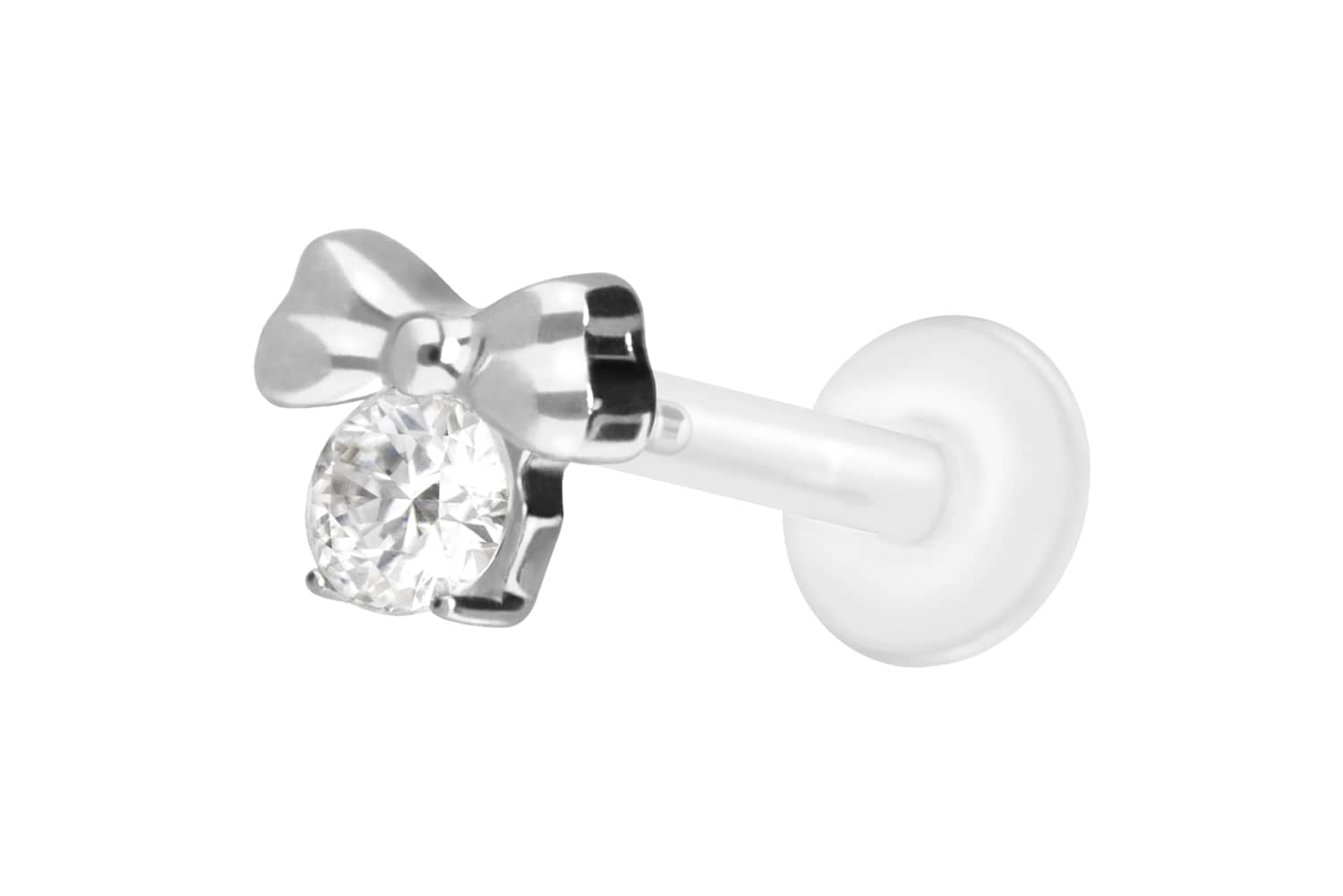 PTFE Labret Piercing mit Innengewinde + Titan-Aufsatz SCHLEIFE + KRISTALL